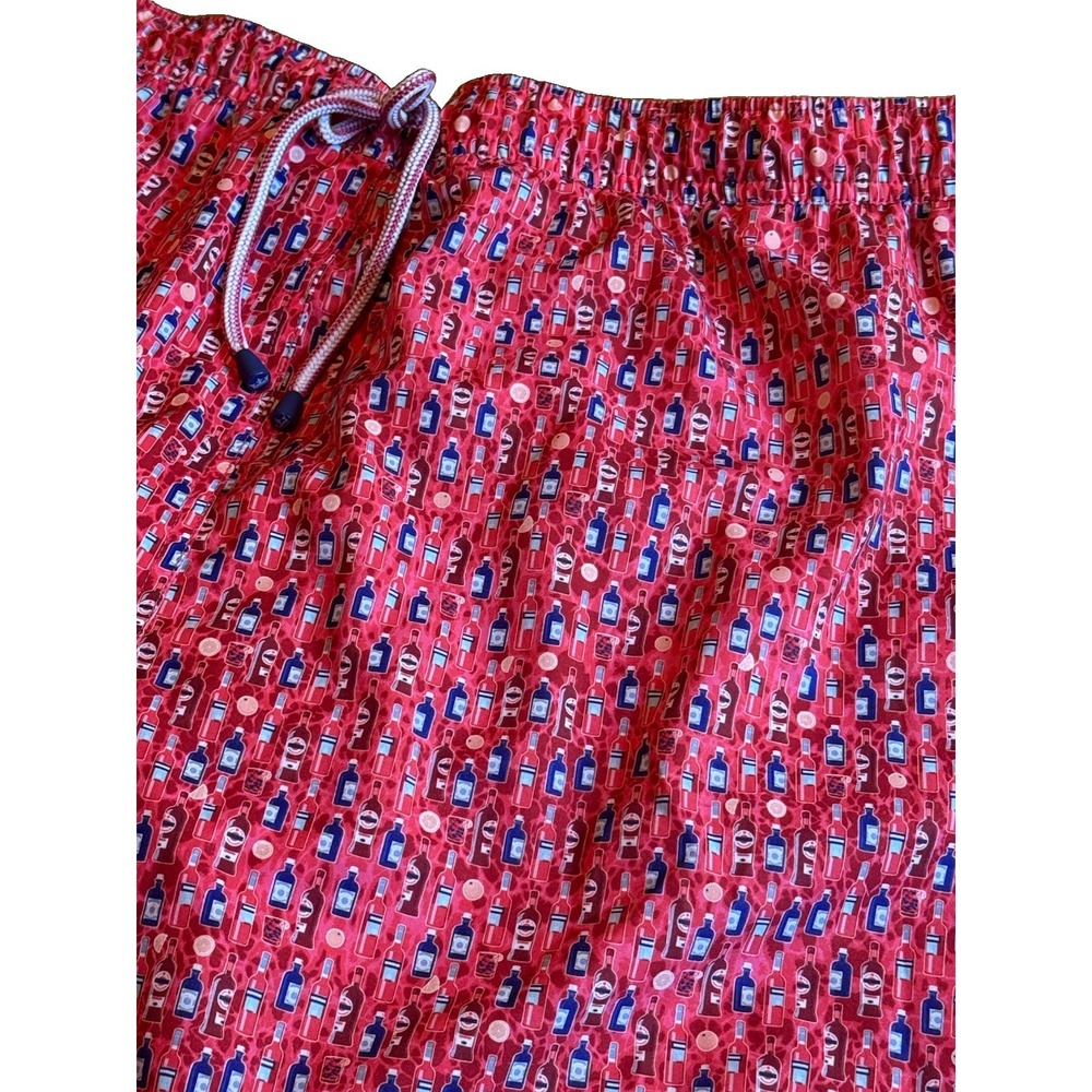 Peter Millar Seaside Aperitif Swim Trunks Shorts Drink Bottles Print Red Men XXL